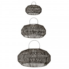 HANGING LAMP RATTAN BLACK SET OF 3 JOY 